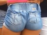 Girl Wearing Tight Jean Shorts