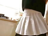Upskirt skinny teen in very short micro skirt and pantyhose